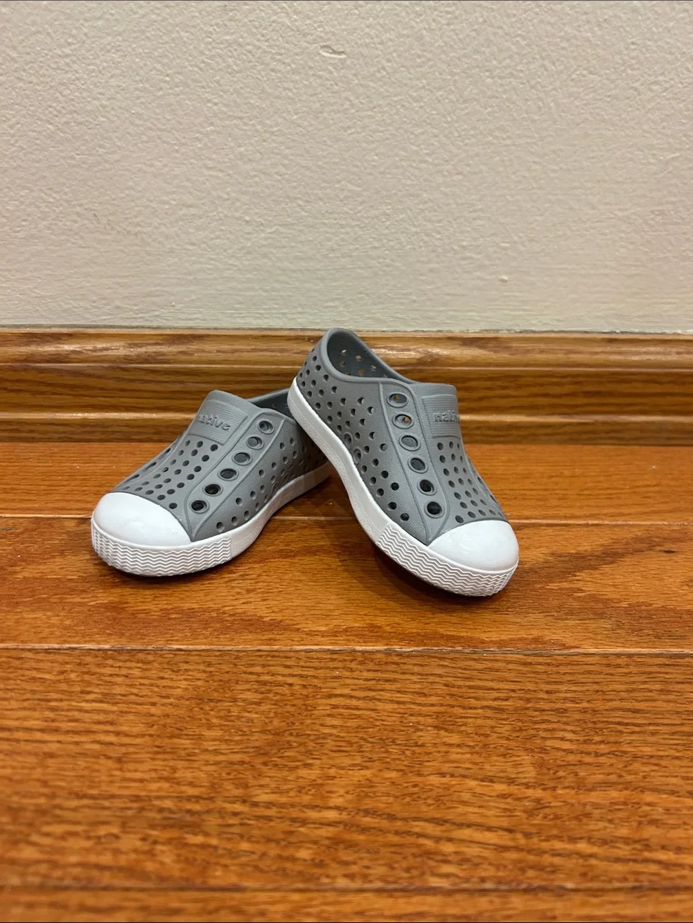 Native Kids Grey Slip-On Water Shoes with White Toe Caps